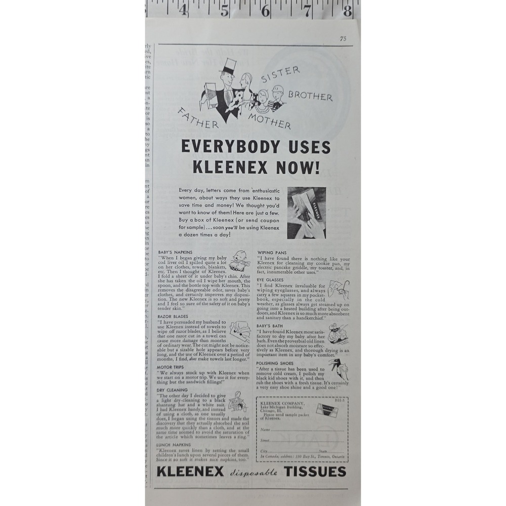 Vintage 1932 Kleenex Advertisement "Everybody Uses‎ Kleenex Now!"